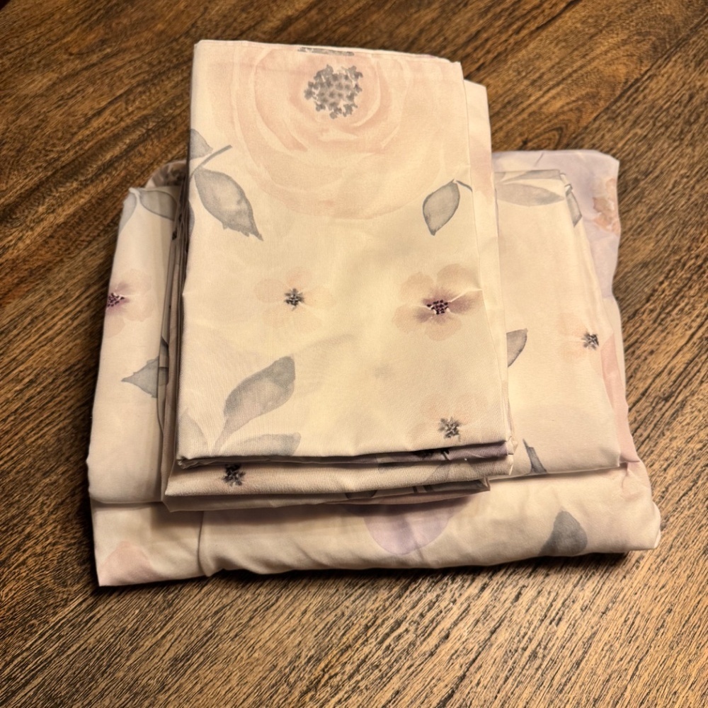 Sweet JoJo DesignsWatercolor Floral Lavender And Grey Collection Queen Sheet Set - Picture 2 of 4